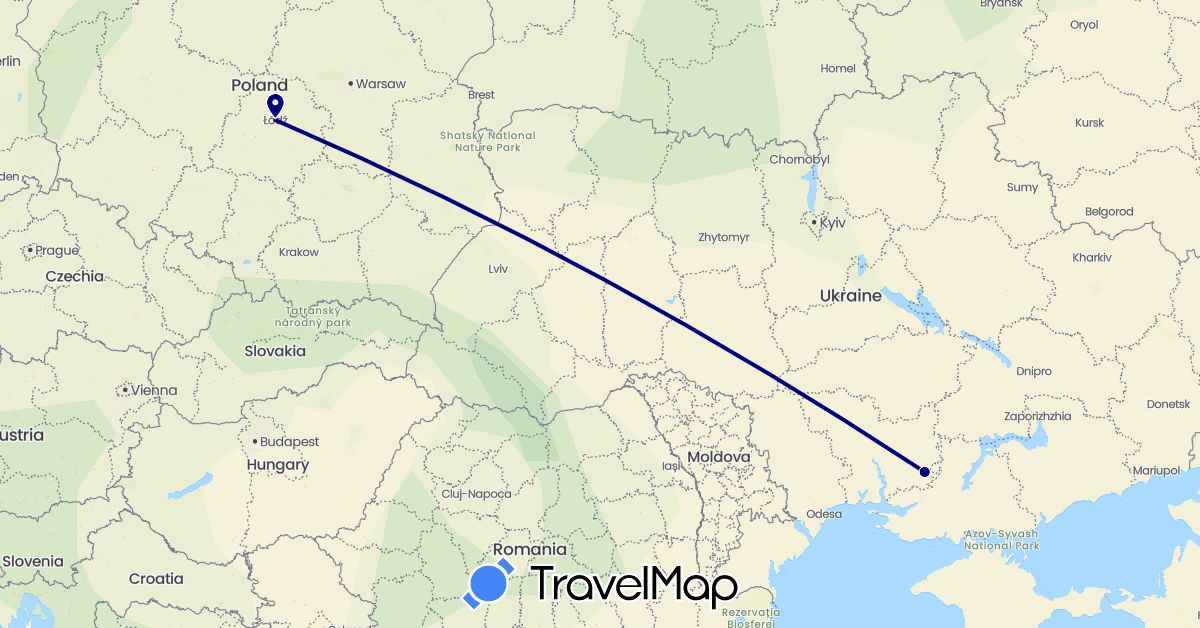 TravelMap itinerary: driving in Poland, Ukraine (Europe)